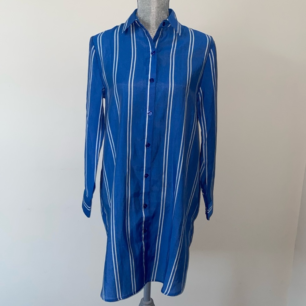 Old Money Summersalt Swim Cover French Blue Stripes All Buttoned Up Size XS